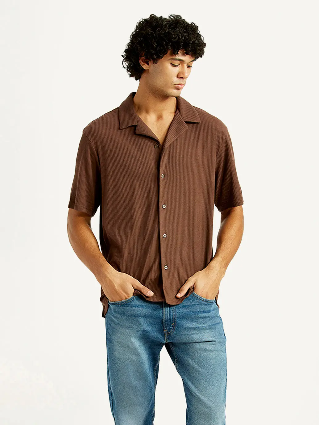 Men's Textured Slim Fit Resort Collar Knit Shirt 1
