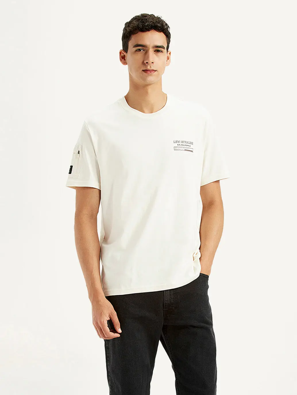 Men's Graphic Print Cream Crew Neck T-Shirt 1