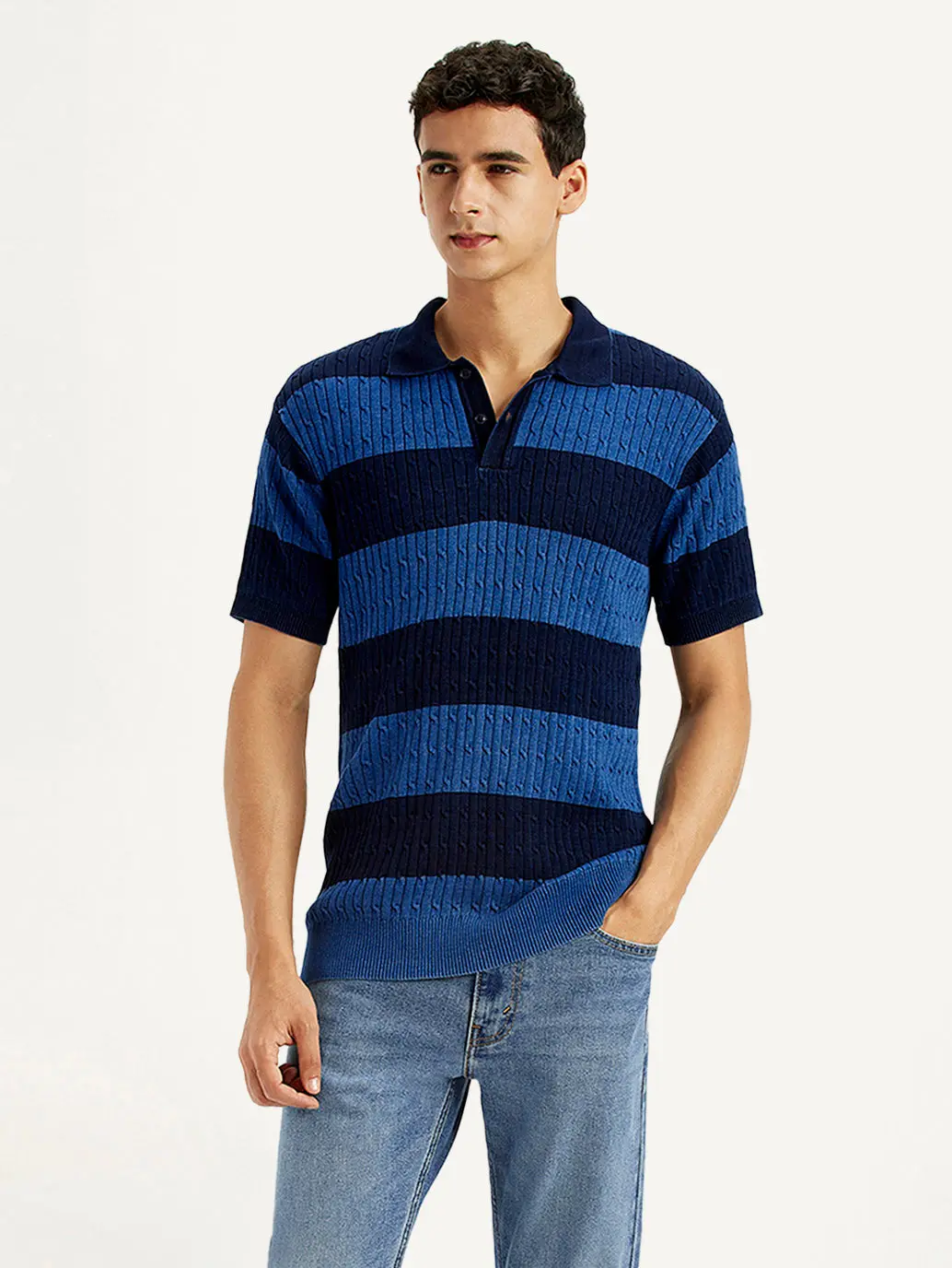 Men's Striped Blue Slim Fit Polo T-Shirt 1