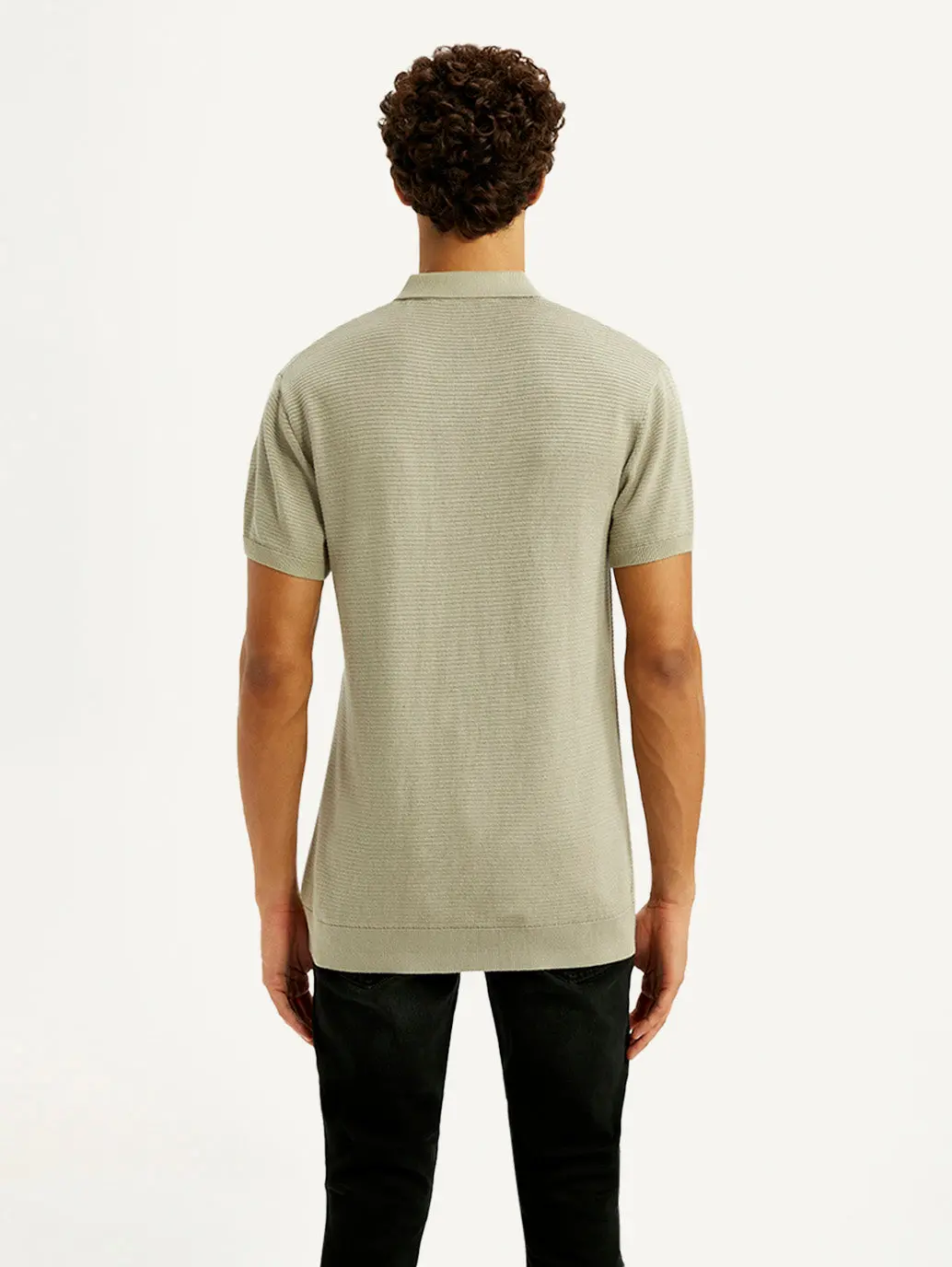 Men's Textured Beige Slim Fit Polo T-Shirt 3