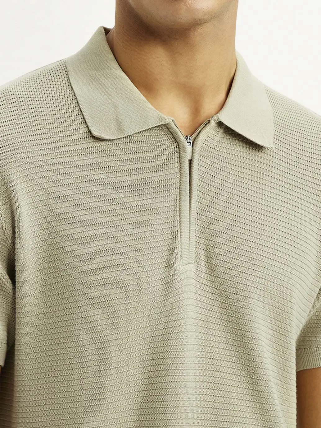 Men's Textured Beige Slim Fit Polo T-Shirt 4