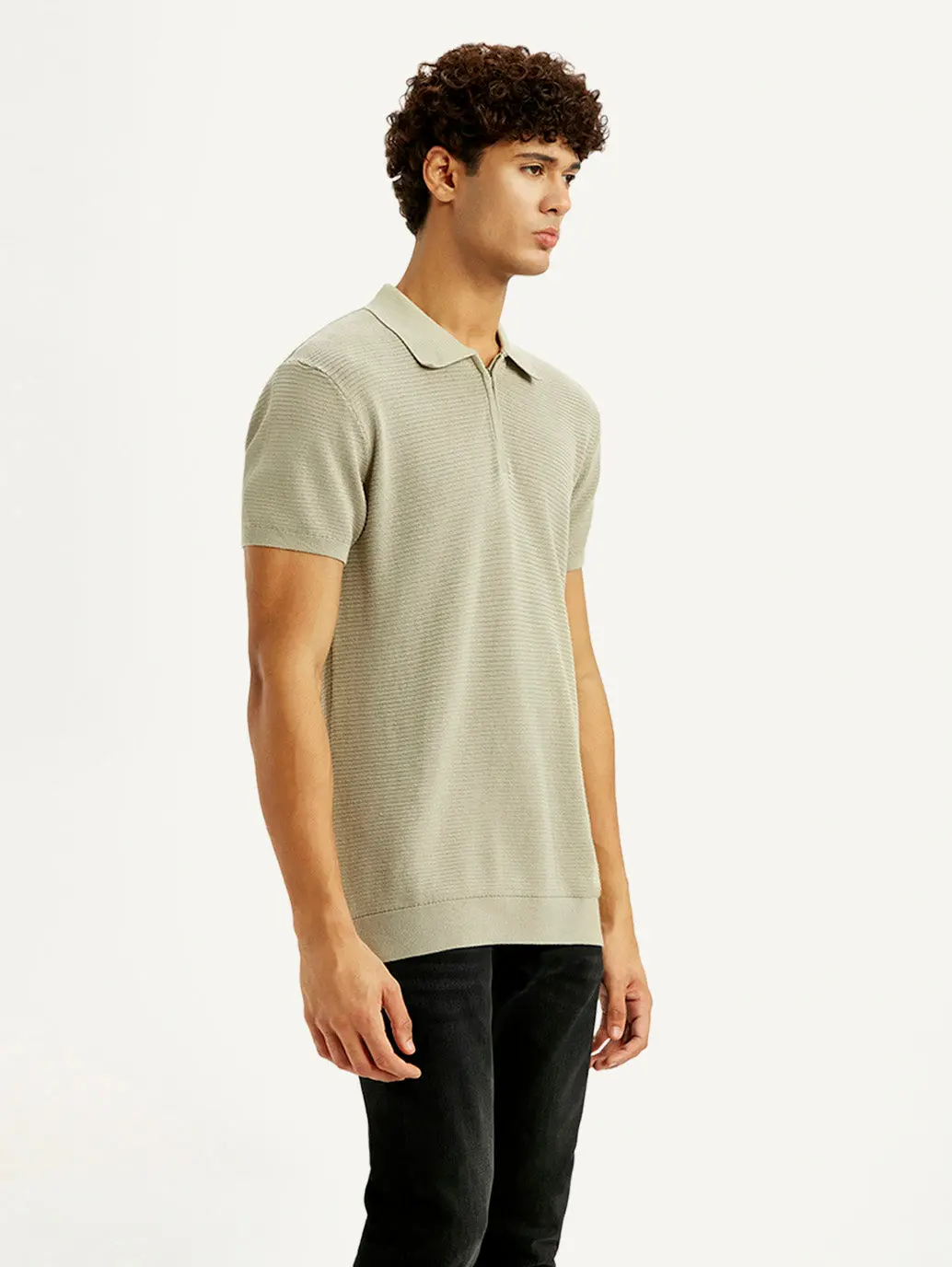 Men's Textured Beige Slim Fit Polo T-Shirt 5