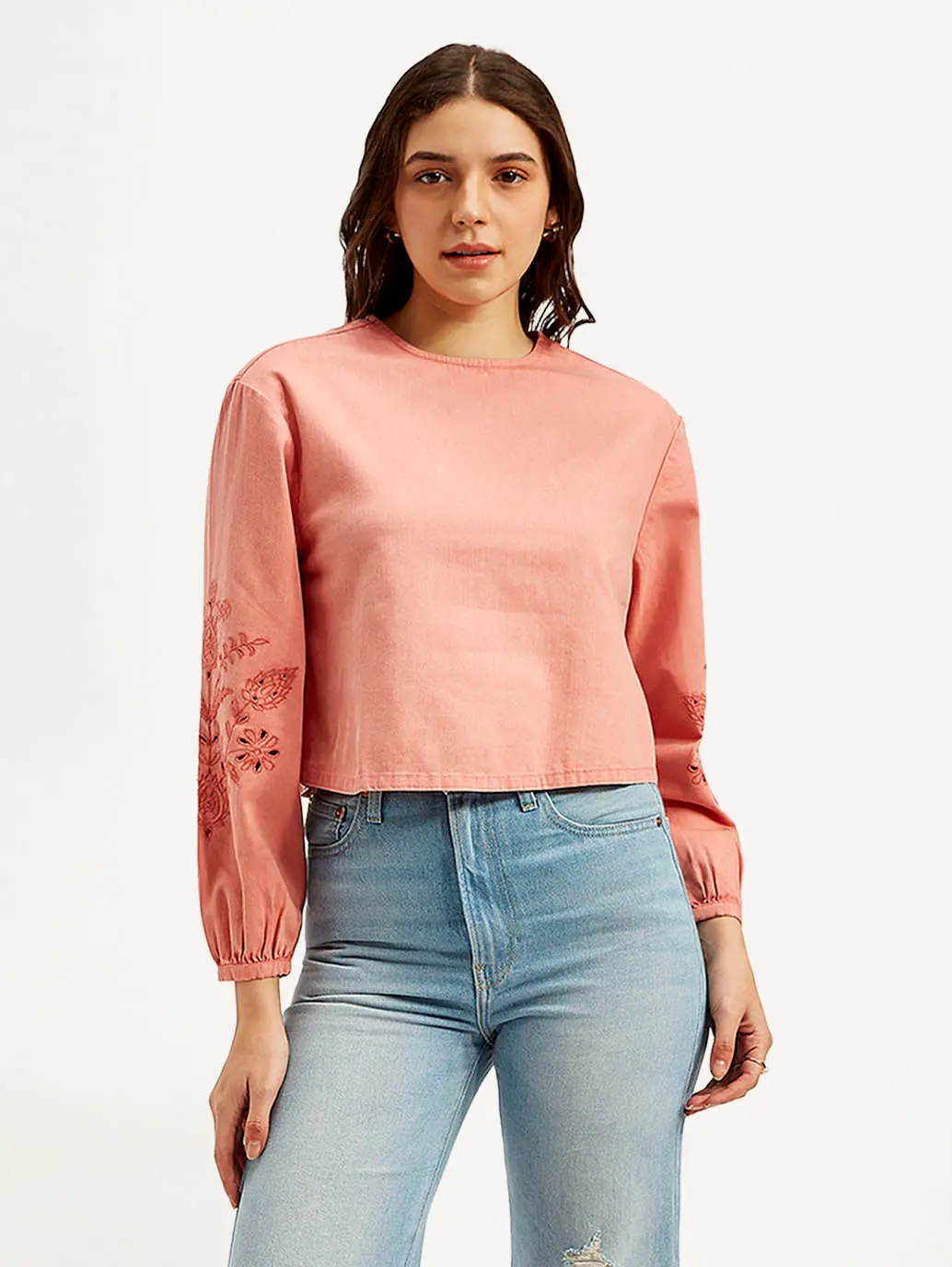 Women's Embroidered Coral Round Neck Top 3