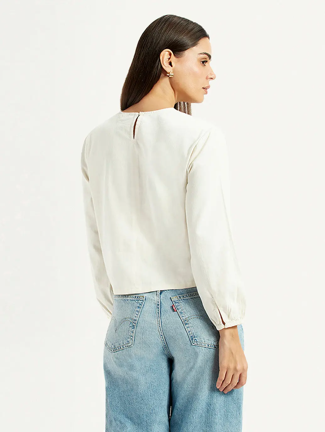 Women's Embroidered Off White Round Neck Top 3