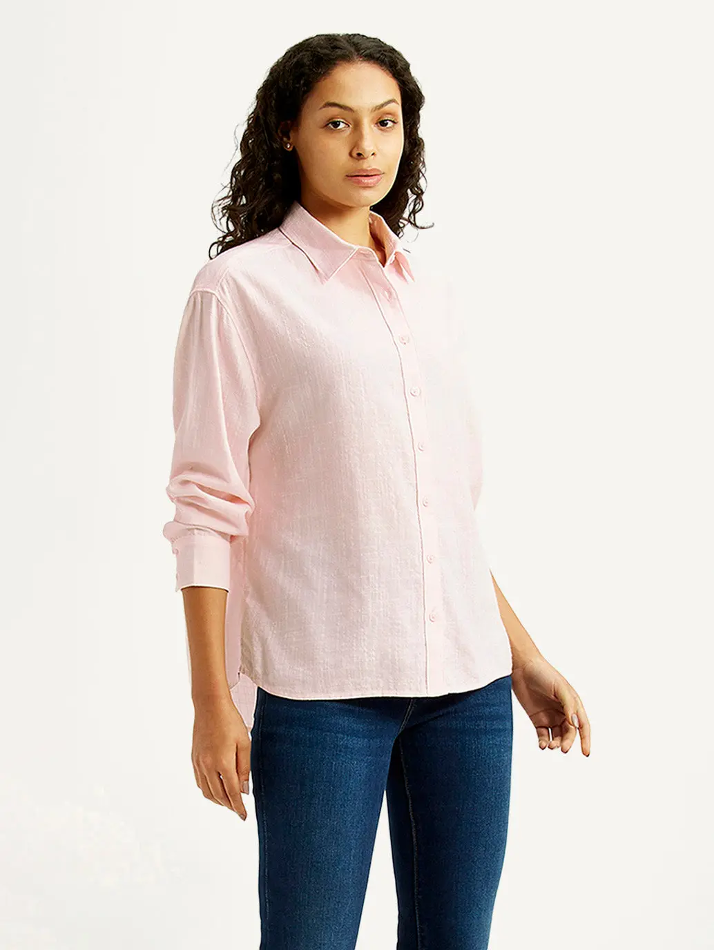 Women's Textured Light Pink Relaxed Fit Shirt 1