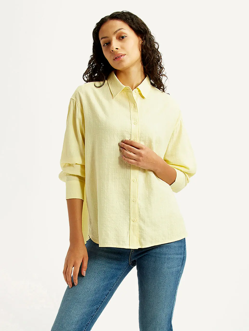 Women's Textured Yellow Relaxed Fit Shirt 1