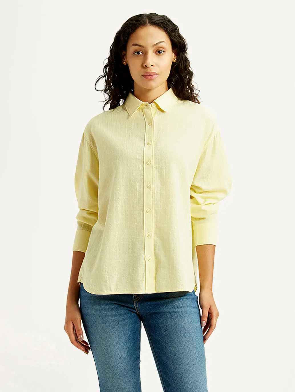 Women's Textured Yellow Relaxed Fit Shirt 2