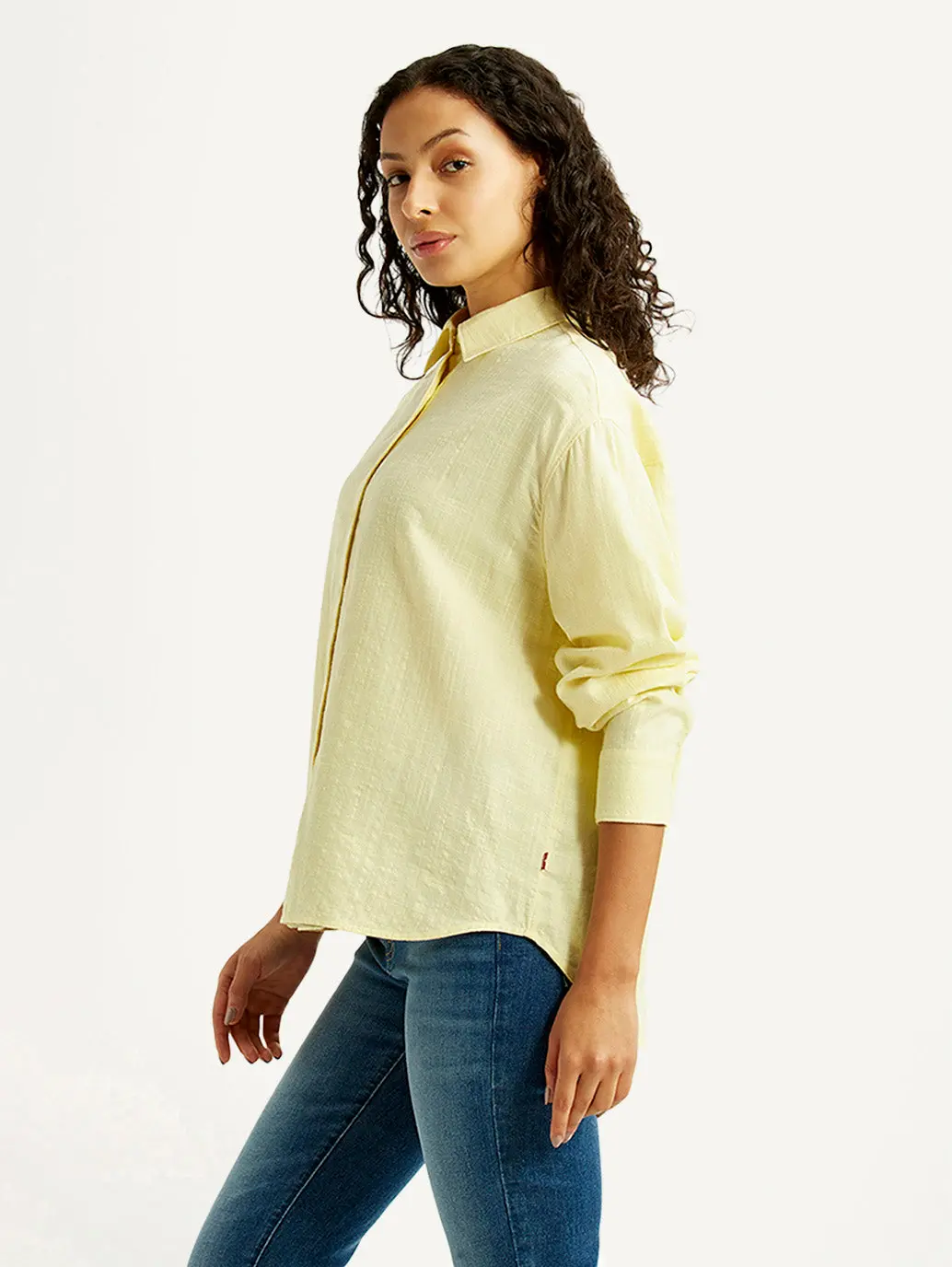 Women's Textured Yellow Relaxed Fit Shirt 5
