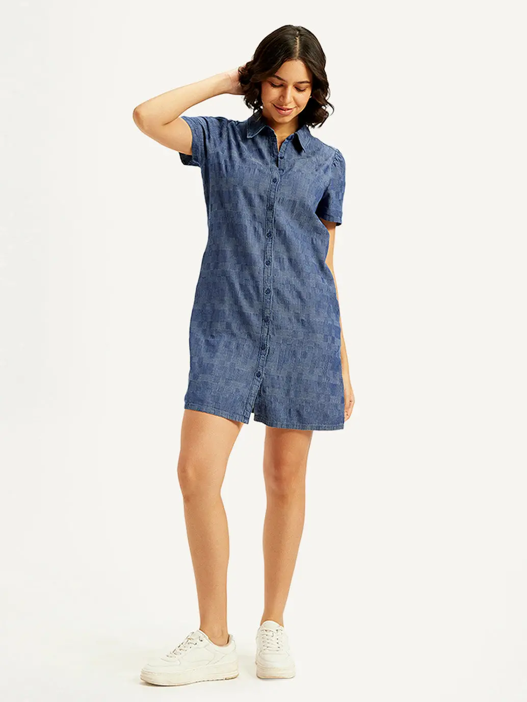Women's Printed Blue Shirt Collar Dress 1