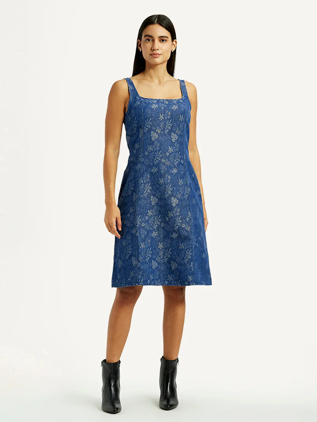 Women's Floral Blue Square Neck Dress 1