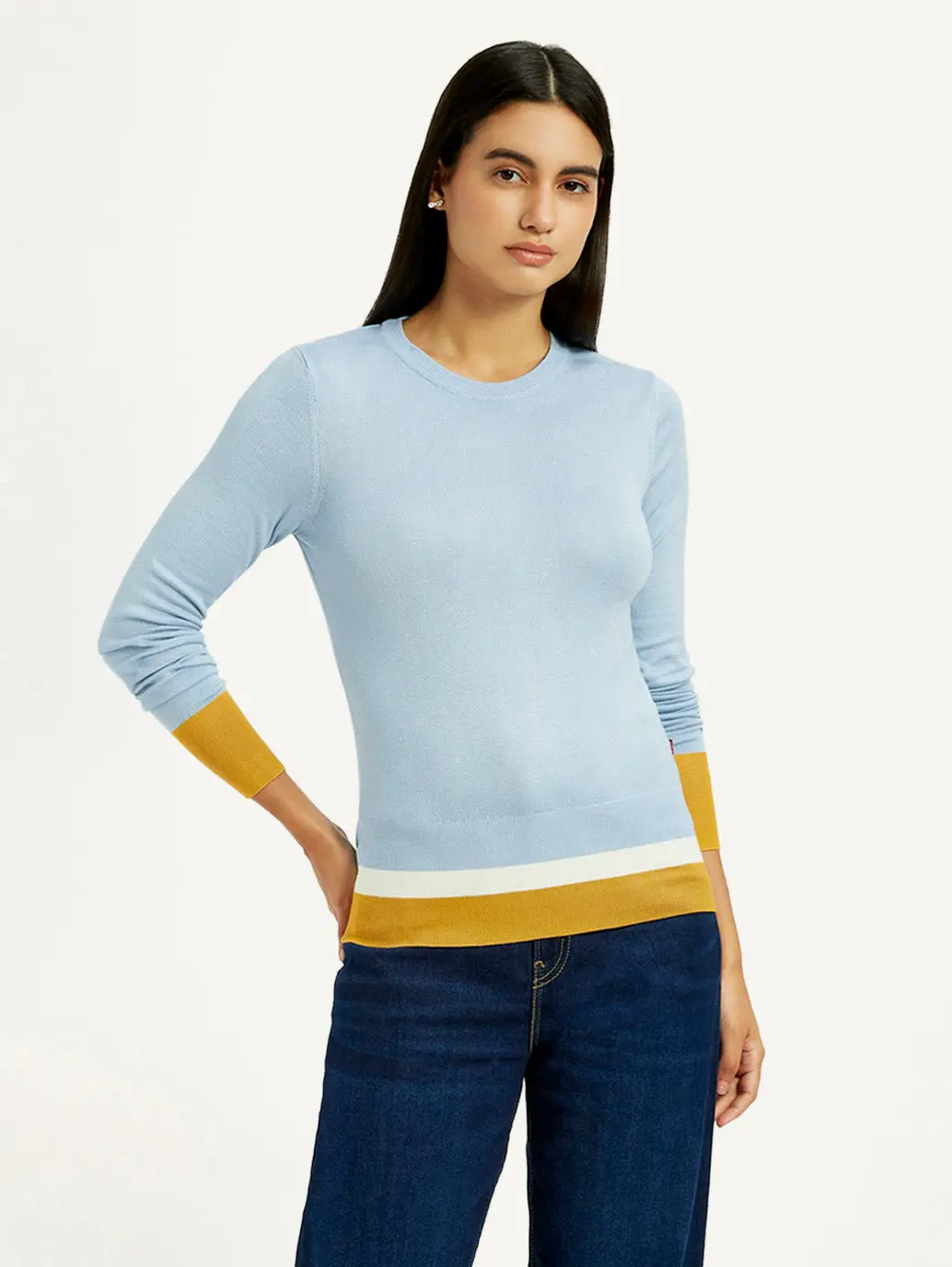 Women's Colorblock Blue Crew Neck T-Shirt 1