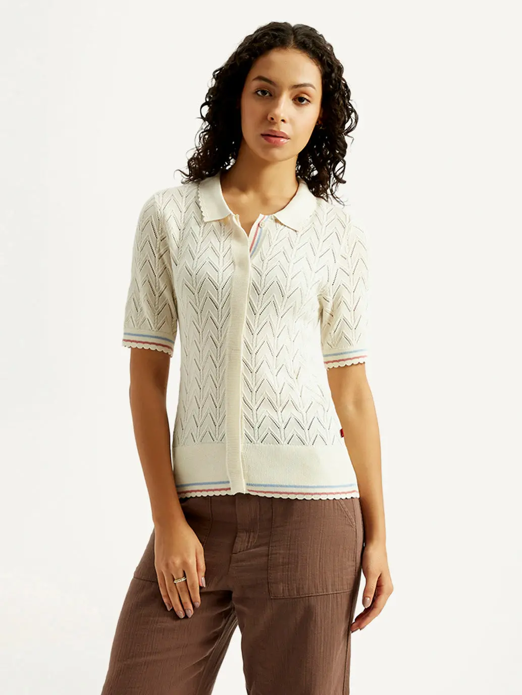Women's Textured Slim Fit Polo T-Shirt 1
