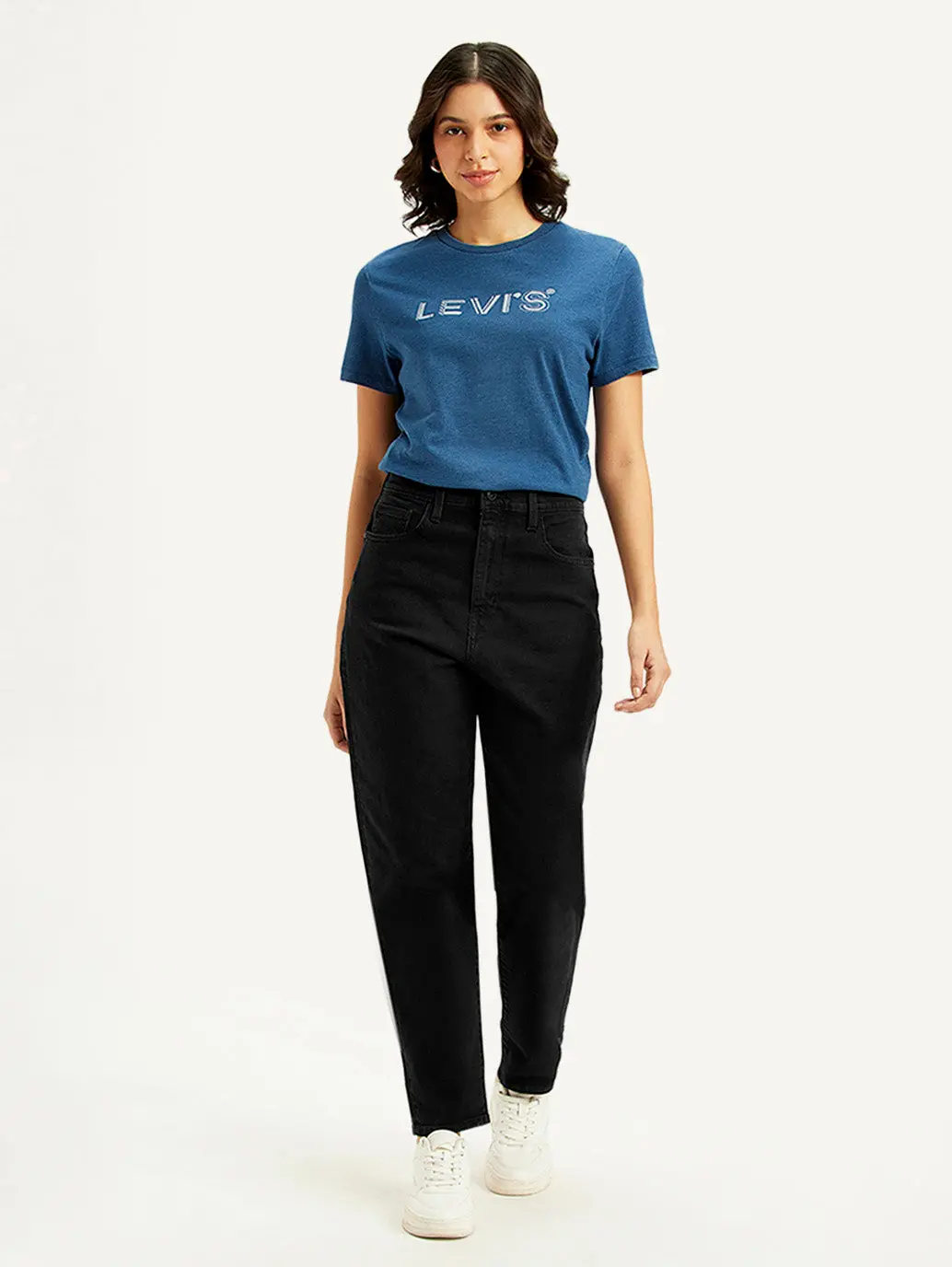 Women's Black Loose Tapered Fit High Rise Jeans 2