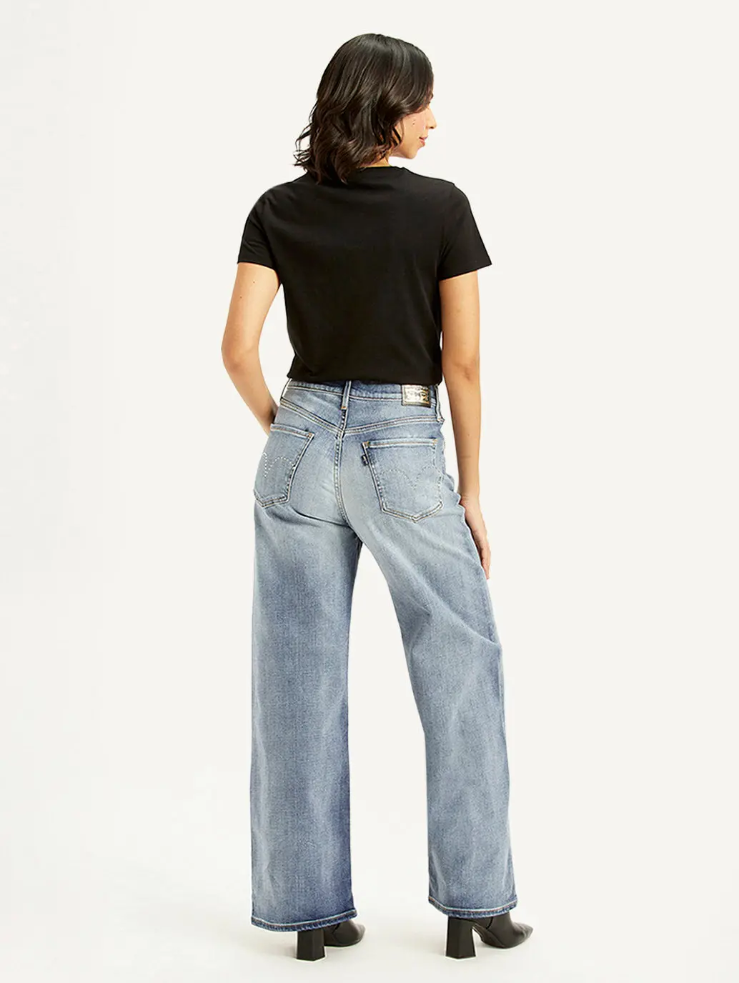 Women's Light Blue Ribcage Bell Bottom Wide Leg Fit High Rise Jeans 3