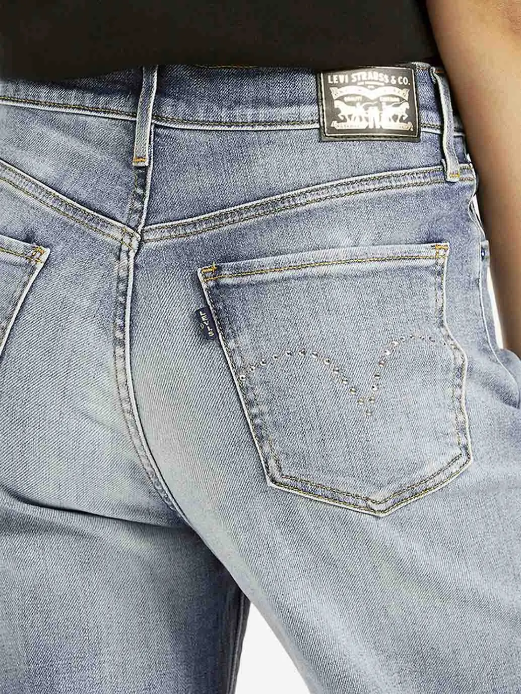 Women's Light Blue Ribcage Bell Bottom Wide Leg Fit High Rise Jeans 4