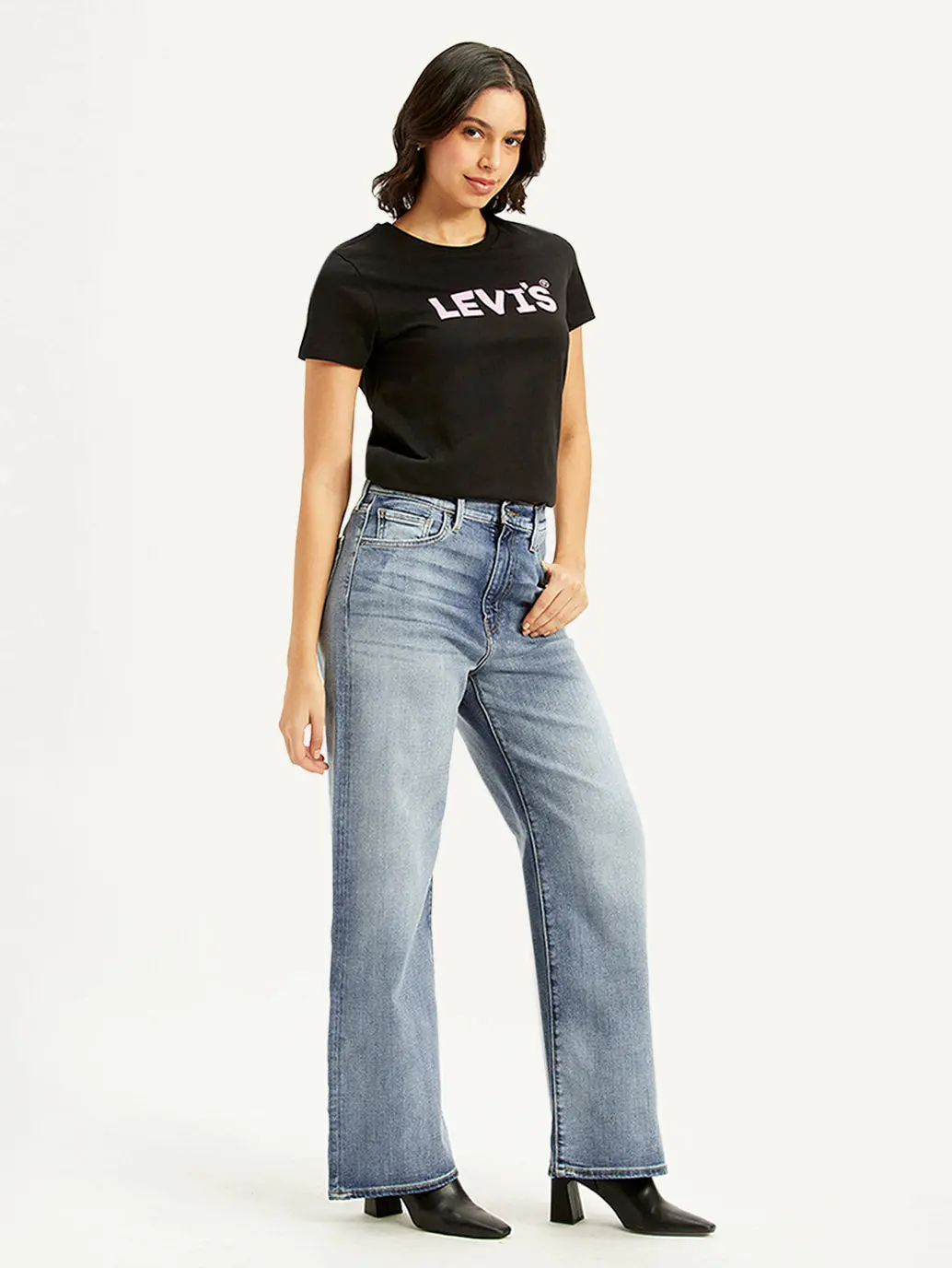 Women's Light Blue Ribcage Bell Bottom Wide Leg Fit High Rise Jeans 5