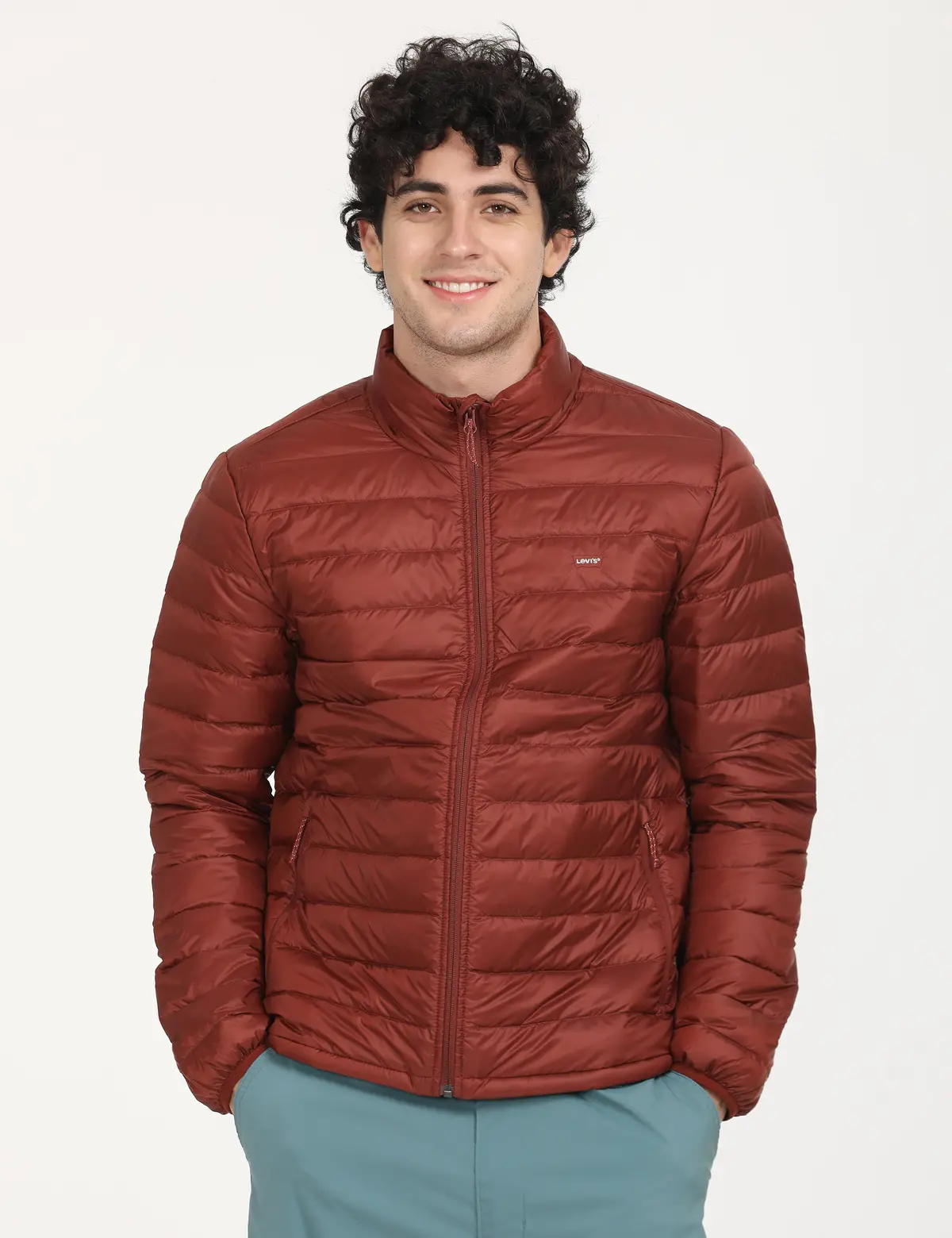Men's Solid Red Quilted Jacket 1