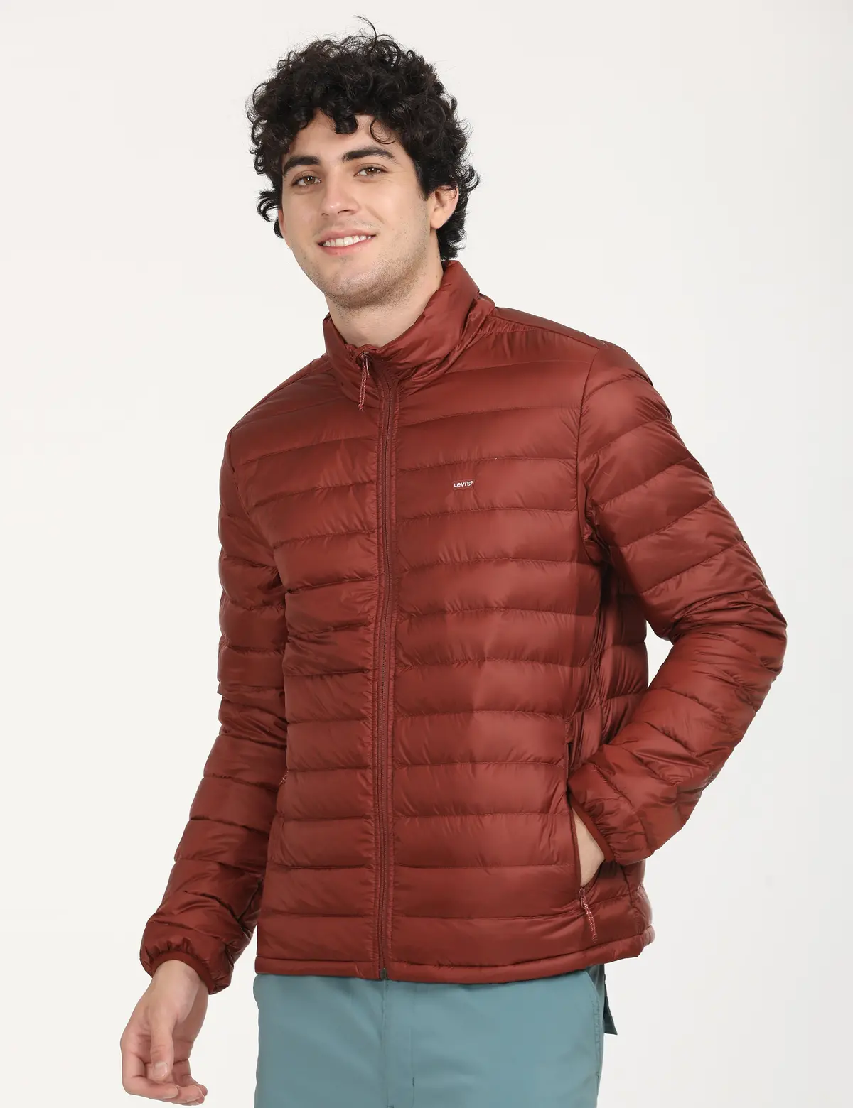 Men's Solid Red Quilted Jacket 2