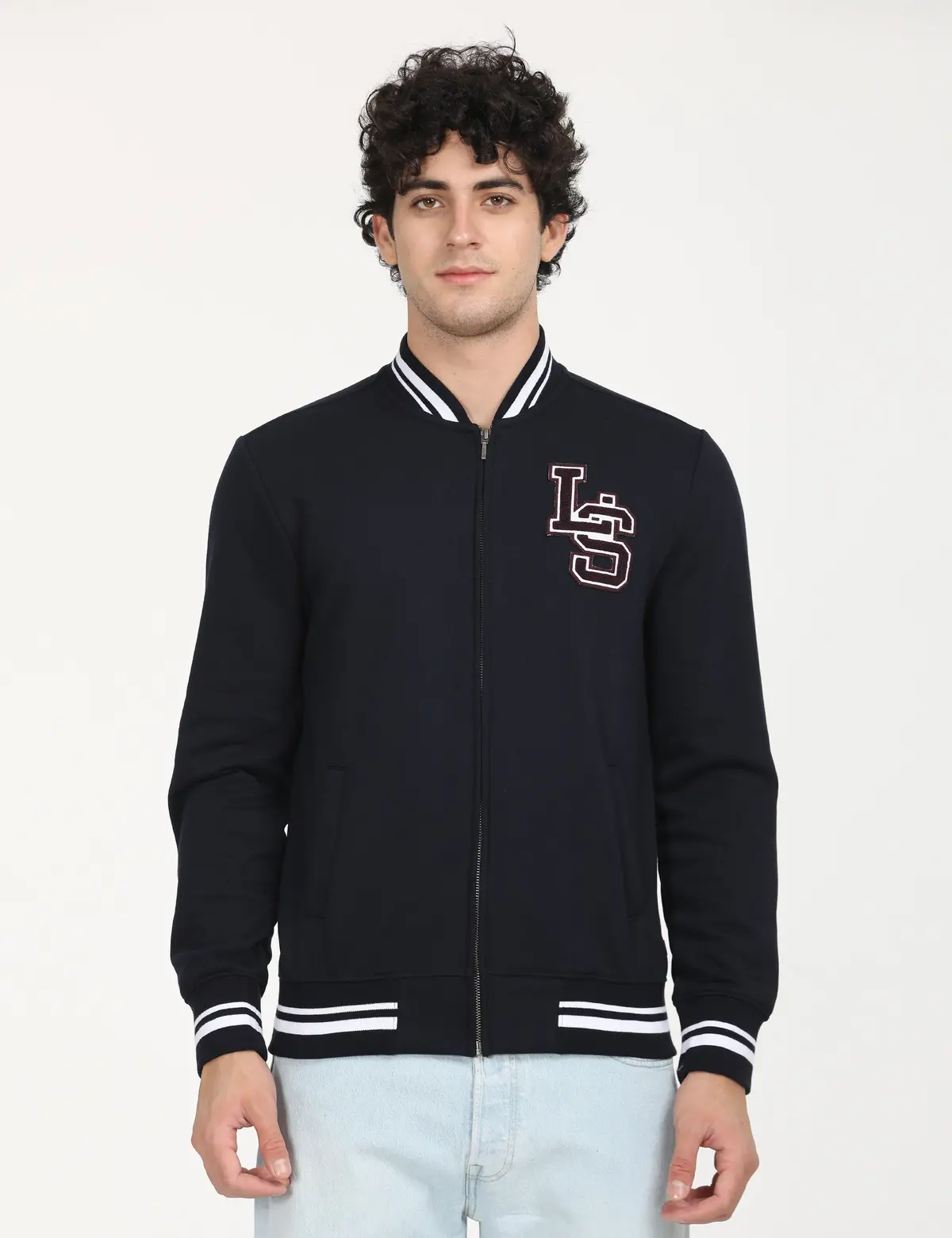 Men's Solid Navy Crew Neck Sweatshirt 1