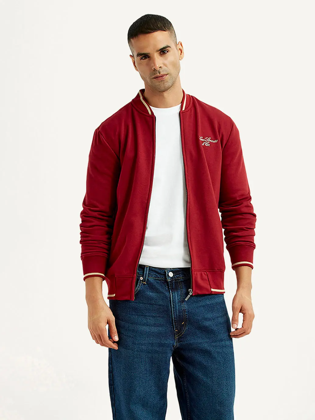 Men's Brand Logo Red Collar Neck Sweatshirt 1