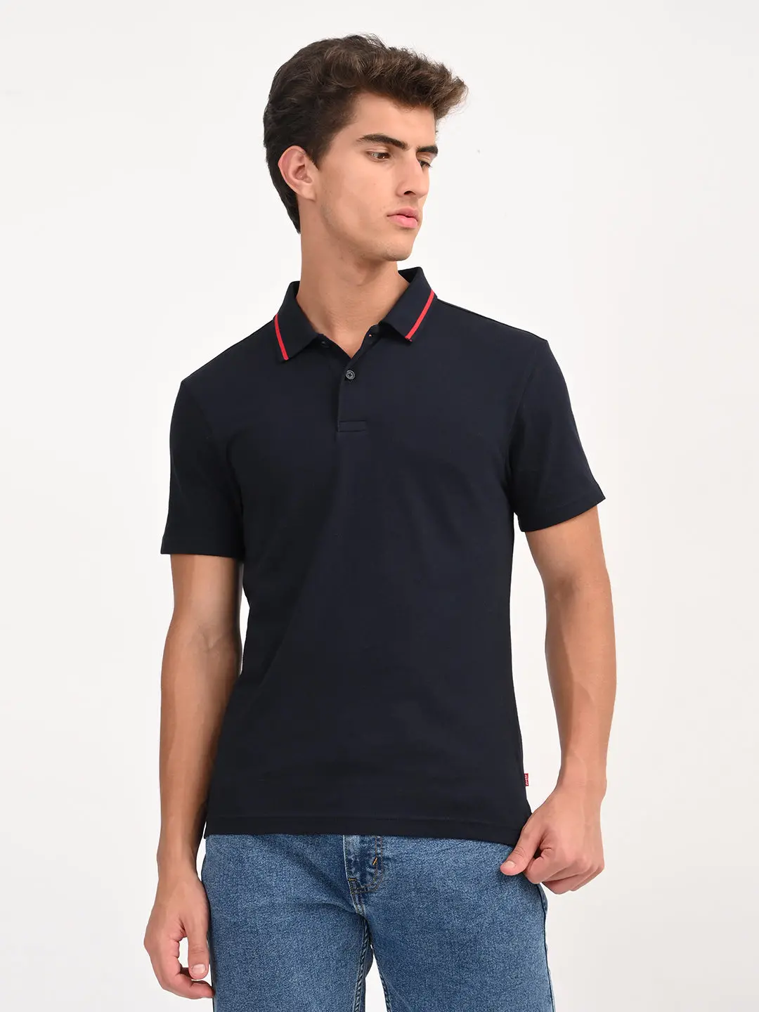 Men's Solid Navy Slim Fit Polo T-Shirt 1