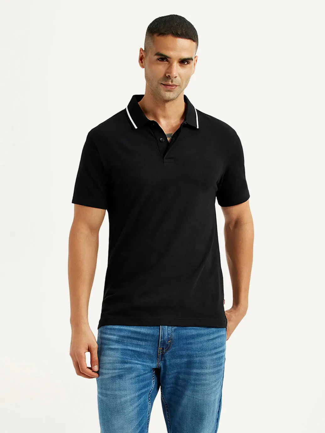 Men's Solid Black Polo T-Shirt 1