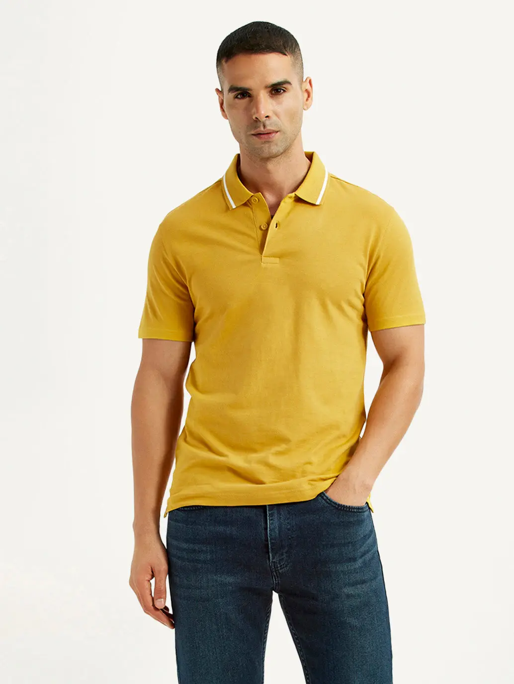 Men's Solid Yellow Polo T-Shirt 1