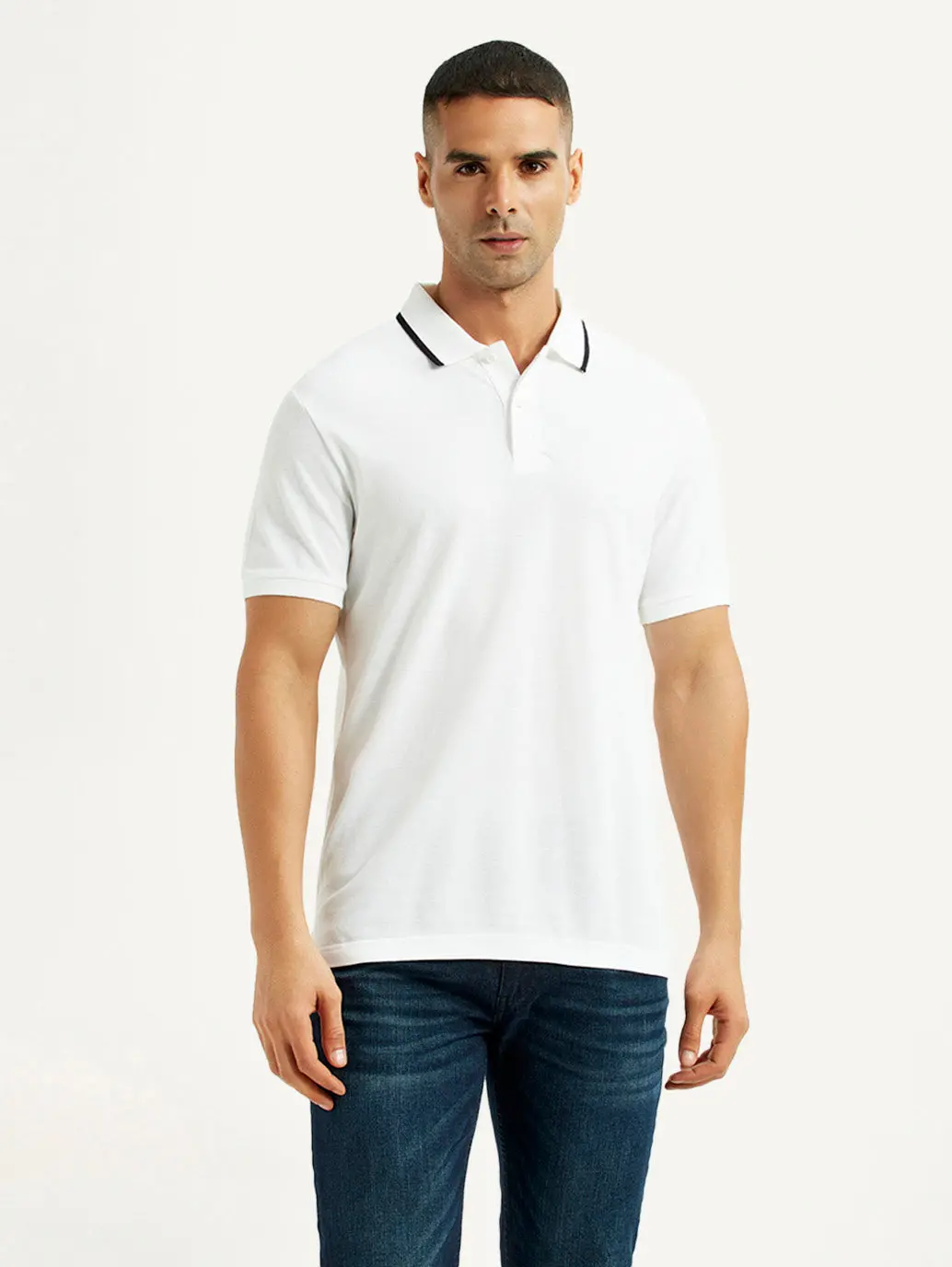 Men's Solid White Slim Fit Polo T-Shirt 5