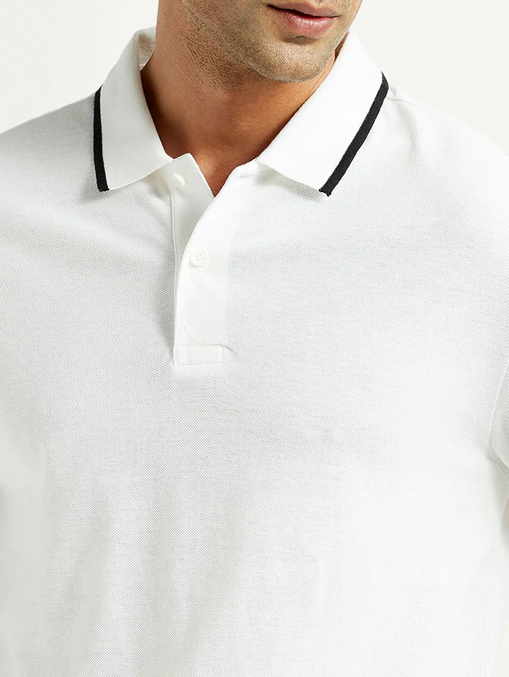 Men's Solid White Slim Fit Polo T-Shirt 3