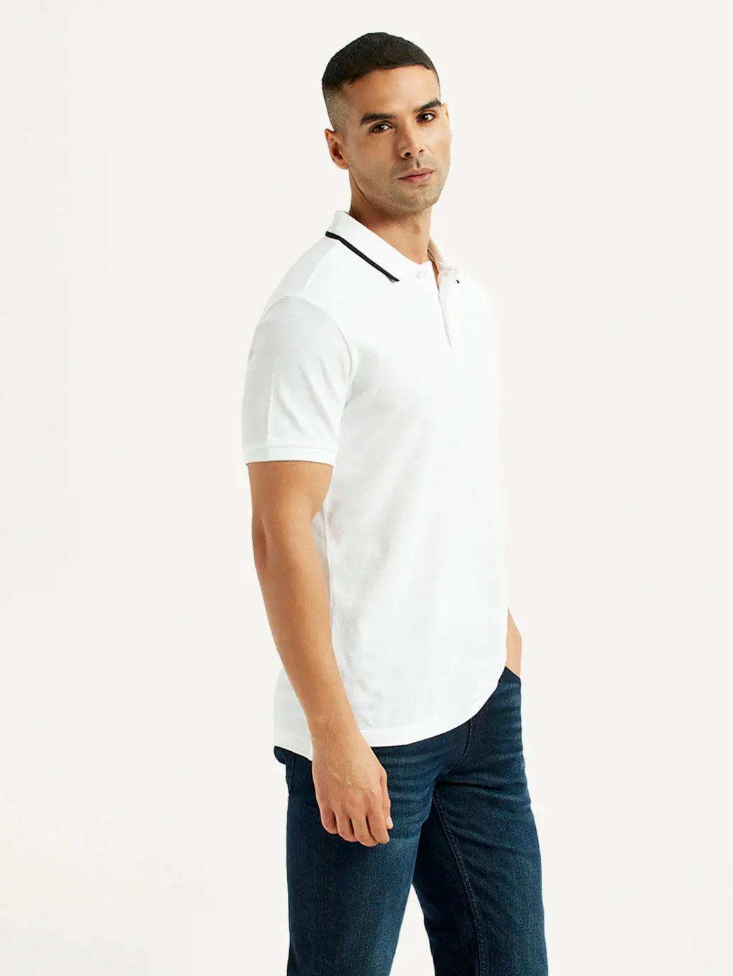 Men's Solid White Slim Fit Polo T-Shirt 4