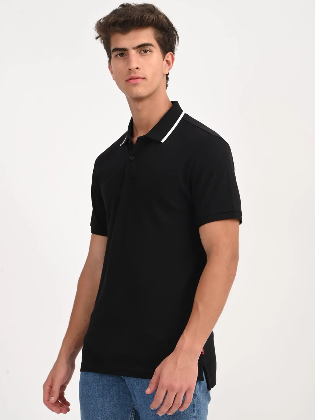 Men's Solid Black Slim Fit Polo T-Shirt 4