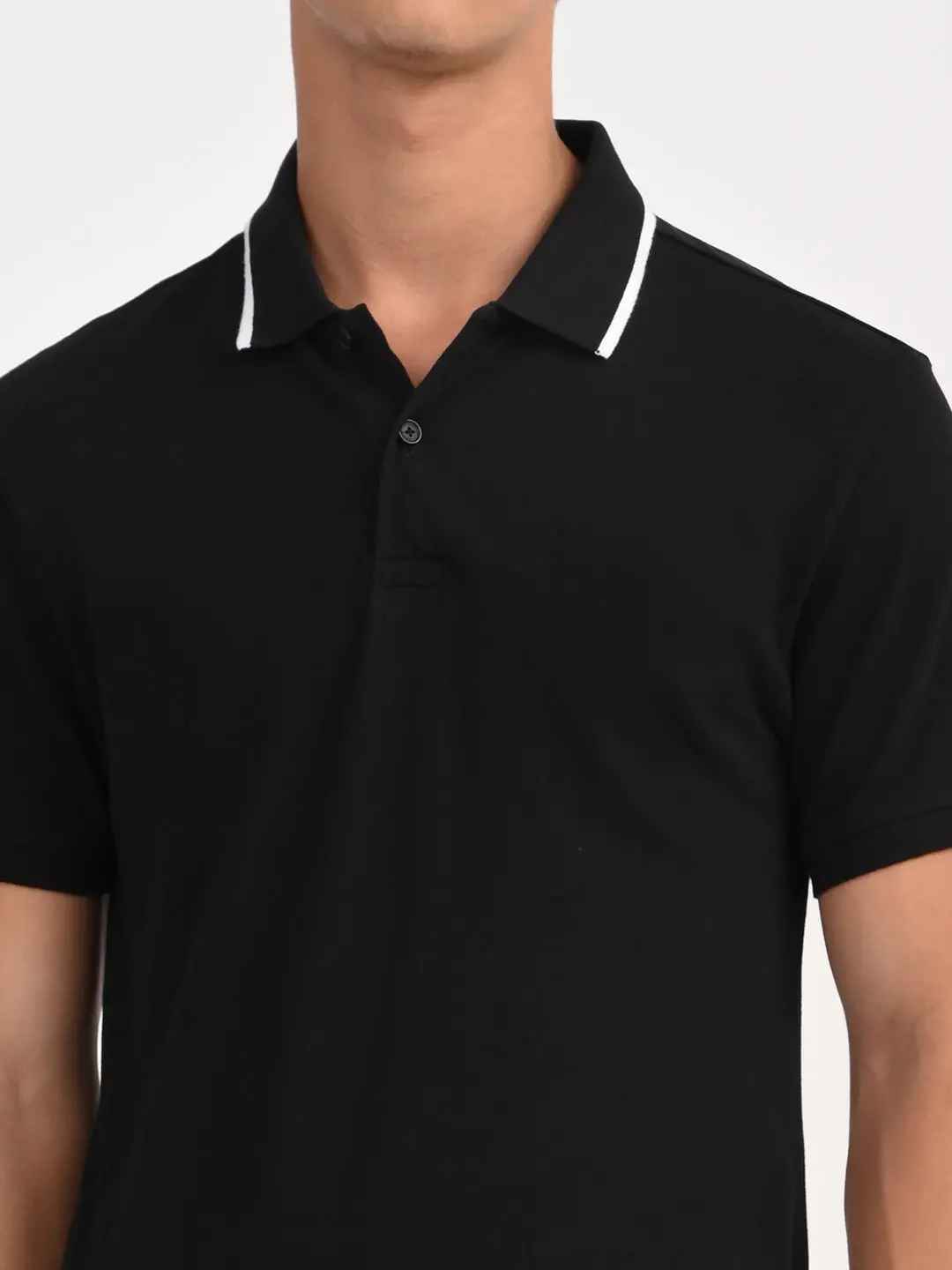 Men's Solid Black Slim Fit Polo T-Shirt 3