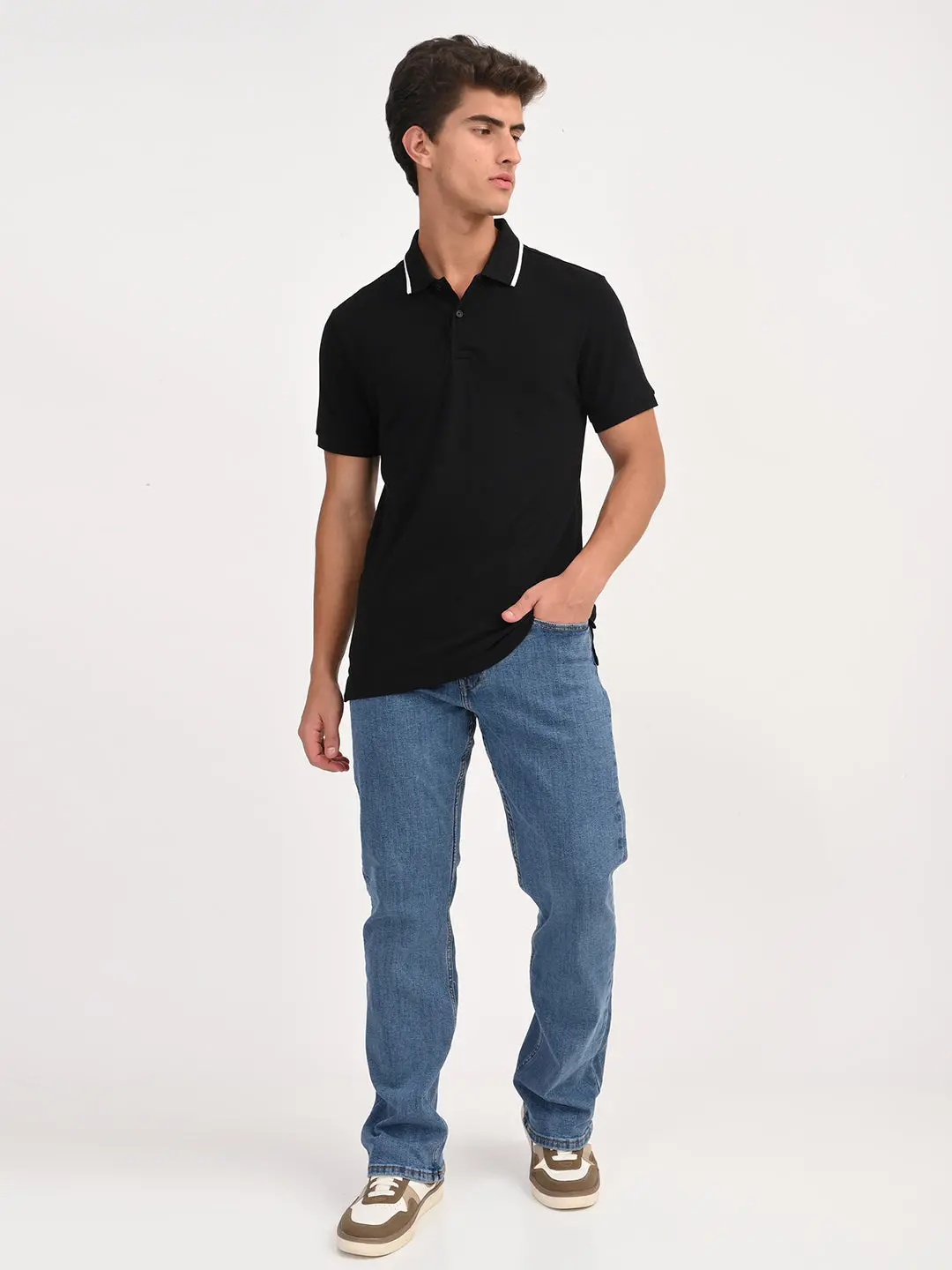 Men's Solid Black Slim Fit Polo T-Shirt 1