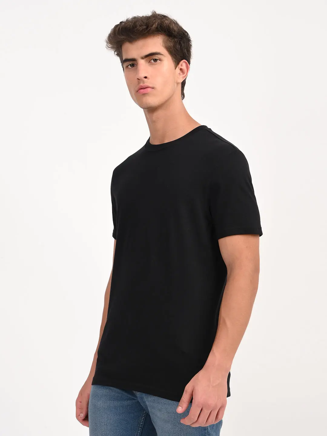 Men's Solid Black Slim Fit T-Shirt 1