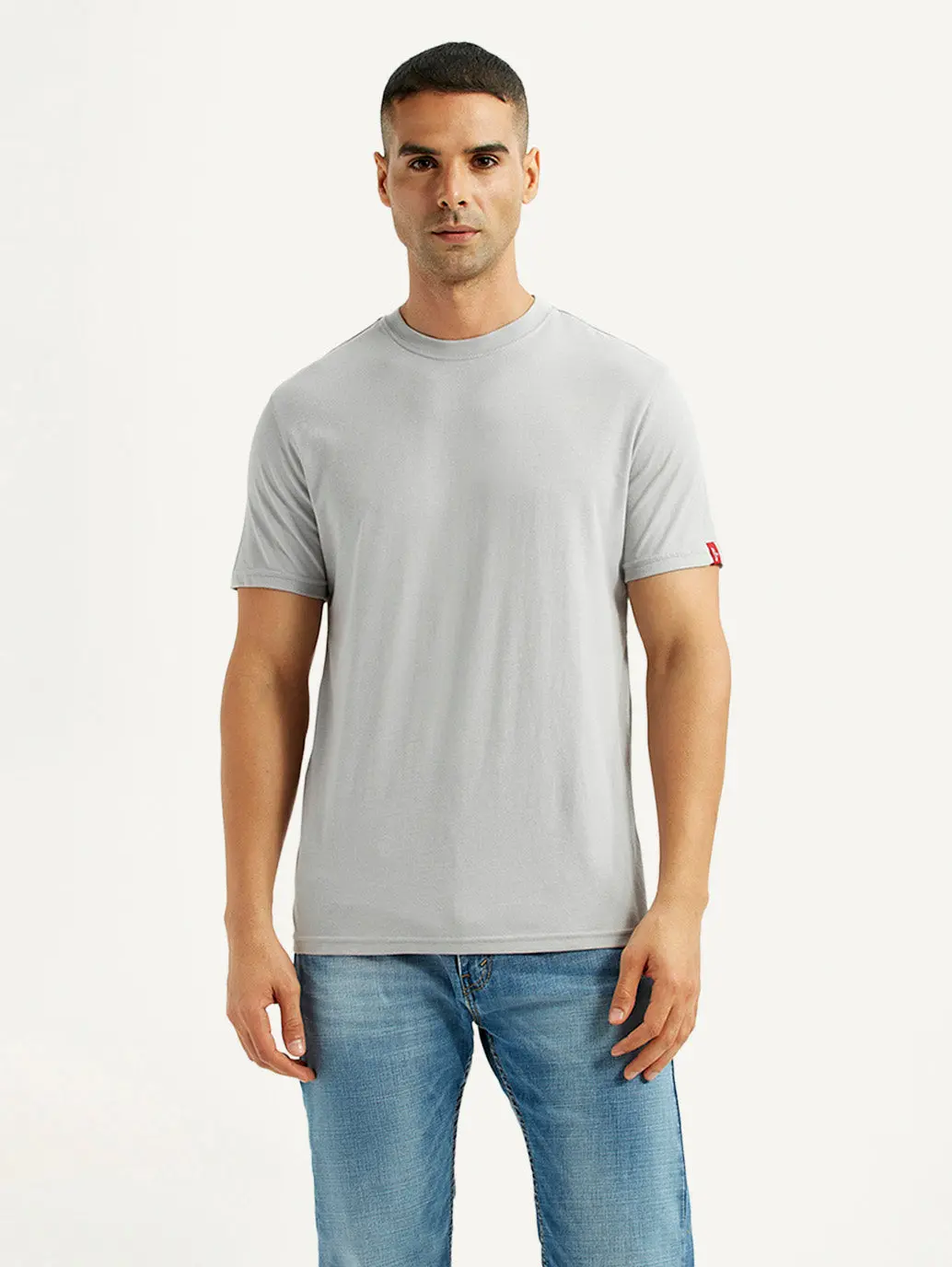 Men's Solid Light Grey Crew Neck T-Shirt 1