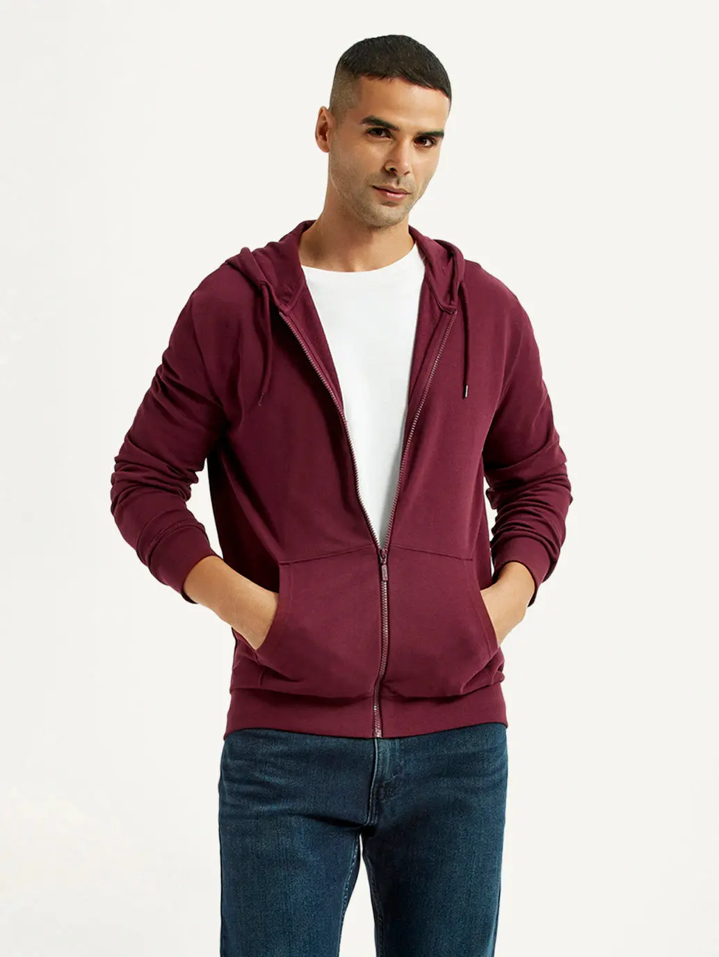 Men's Solid Maroon Hooded Sweatshirt 1