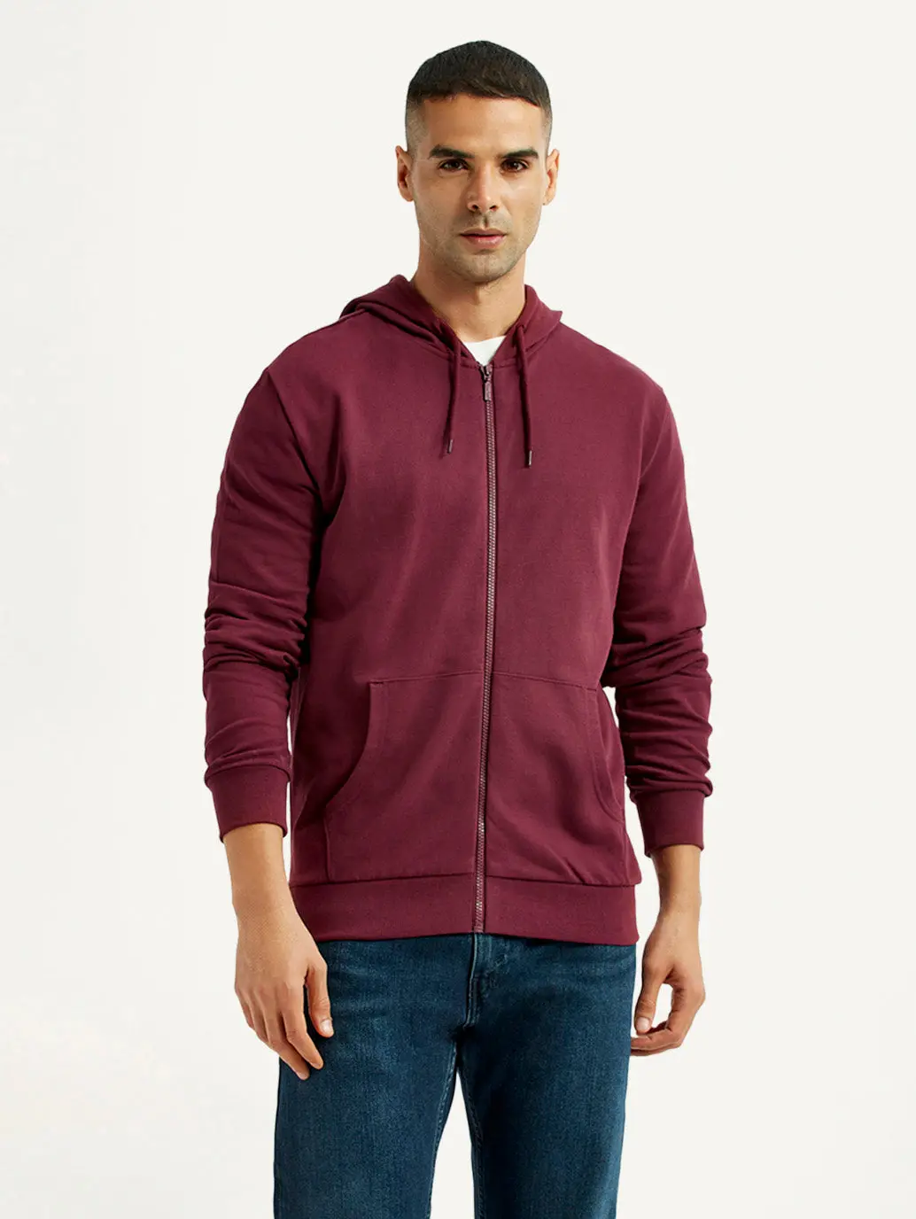 Men's Solid Maroon Hooded Sweatshirt 5
