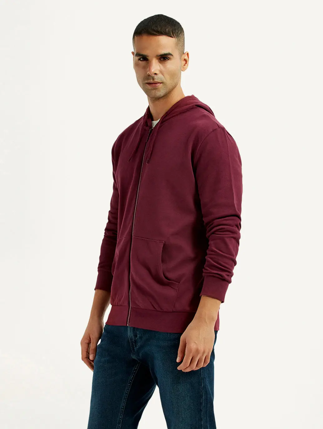 Men's Solid Maroon Hooded Sweatshirt 3