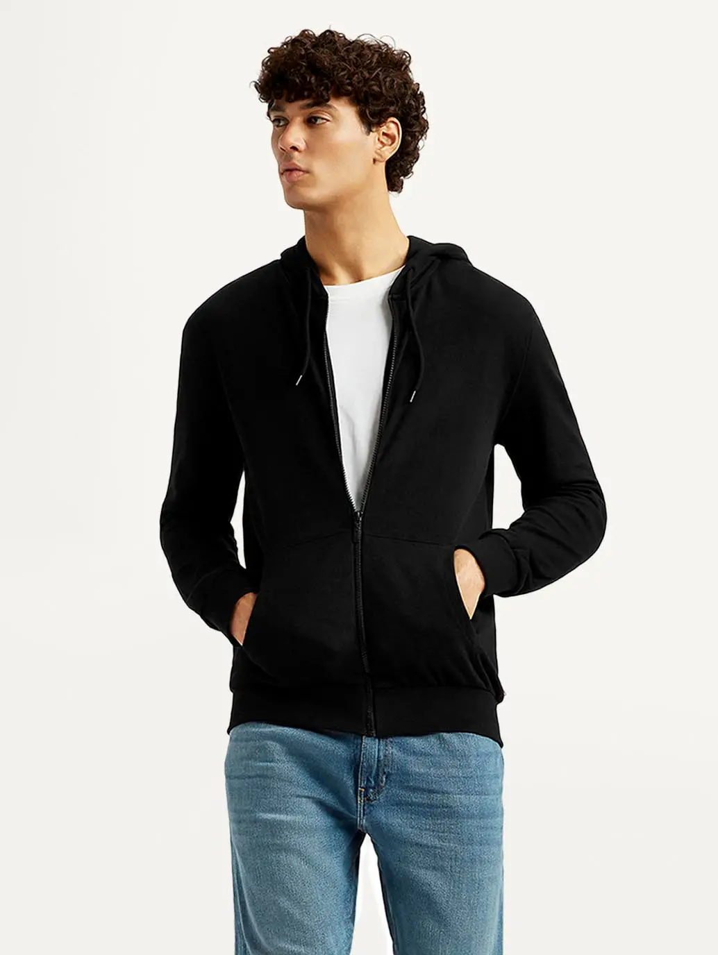 Men's Solid Black Hooded Sweatshirt 1