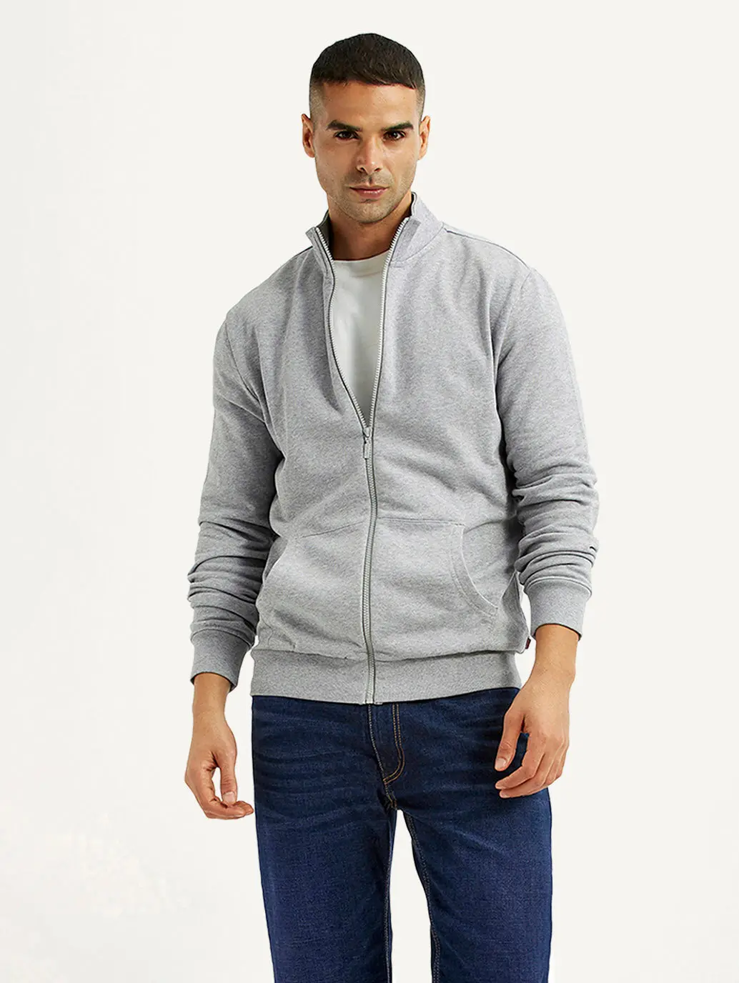 Men's Solid Light Grey Hooded Sweatshirt 1