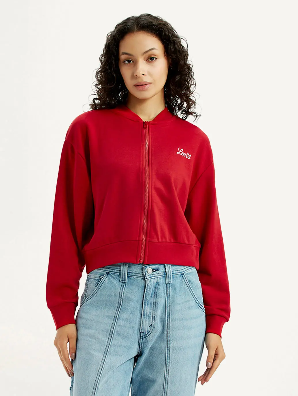 Women's Brand Logo Red Collar Neck Sweatshirt 2
