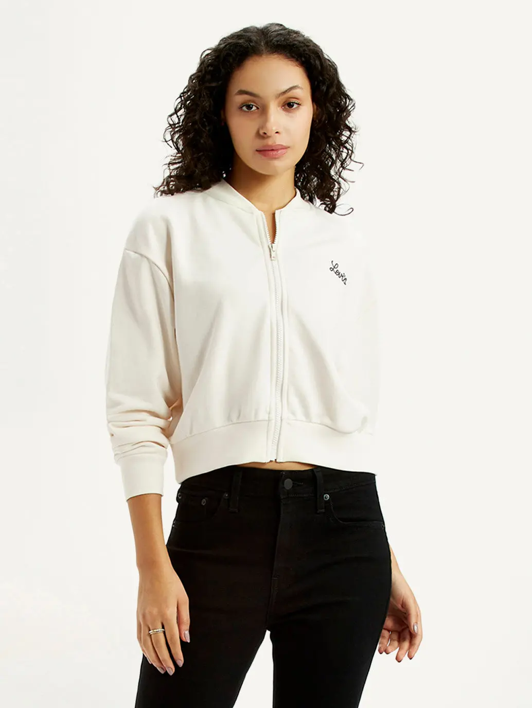 Women's Graphic Print Off White Collar Neck Sweatshirt 1