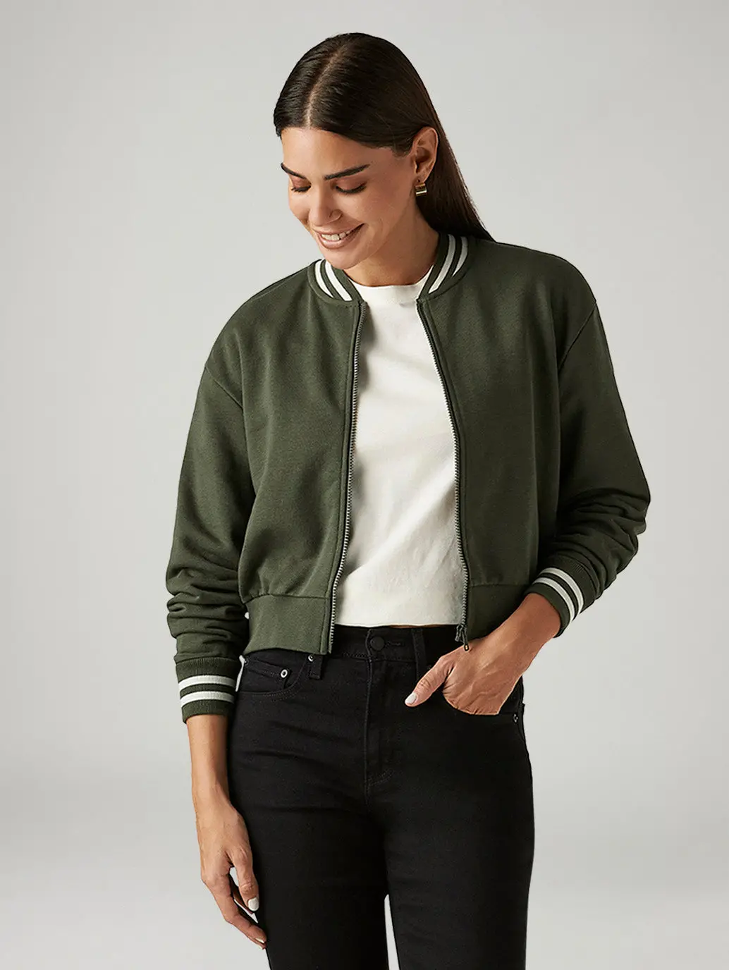 Women's Brand Logo Olive Crew Neck Sweatshirt 1