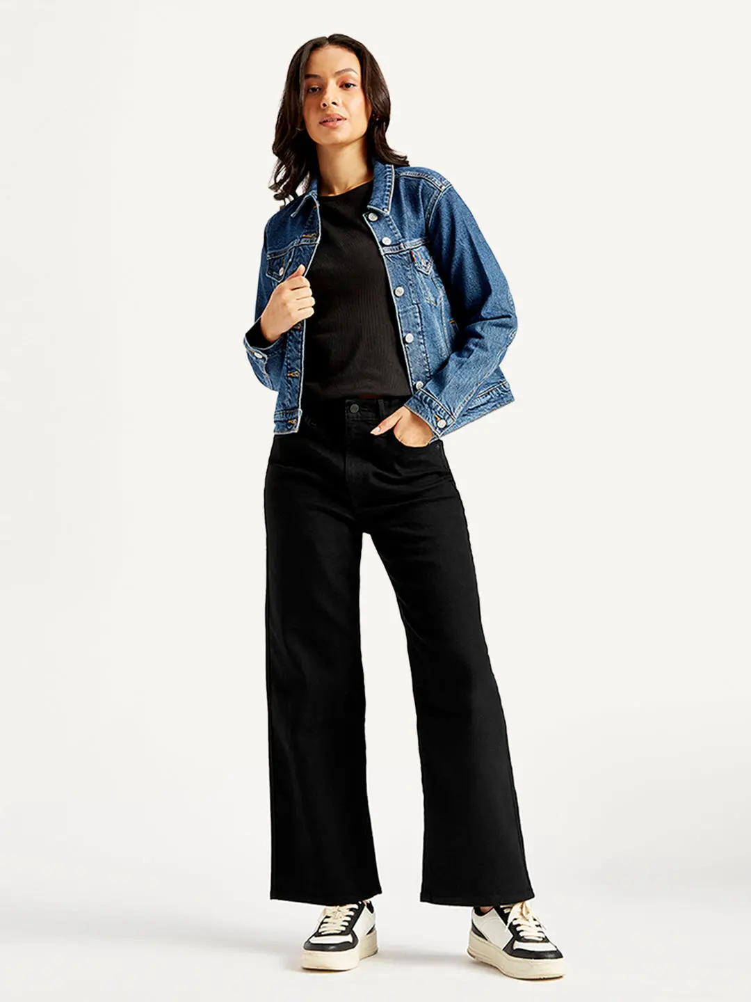 Women's Black Mile High Wide Leg Fit High Rise Jeans 1