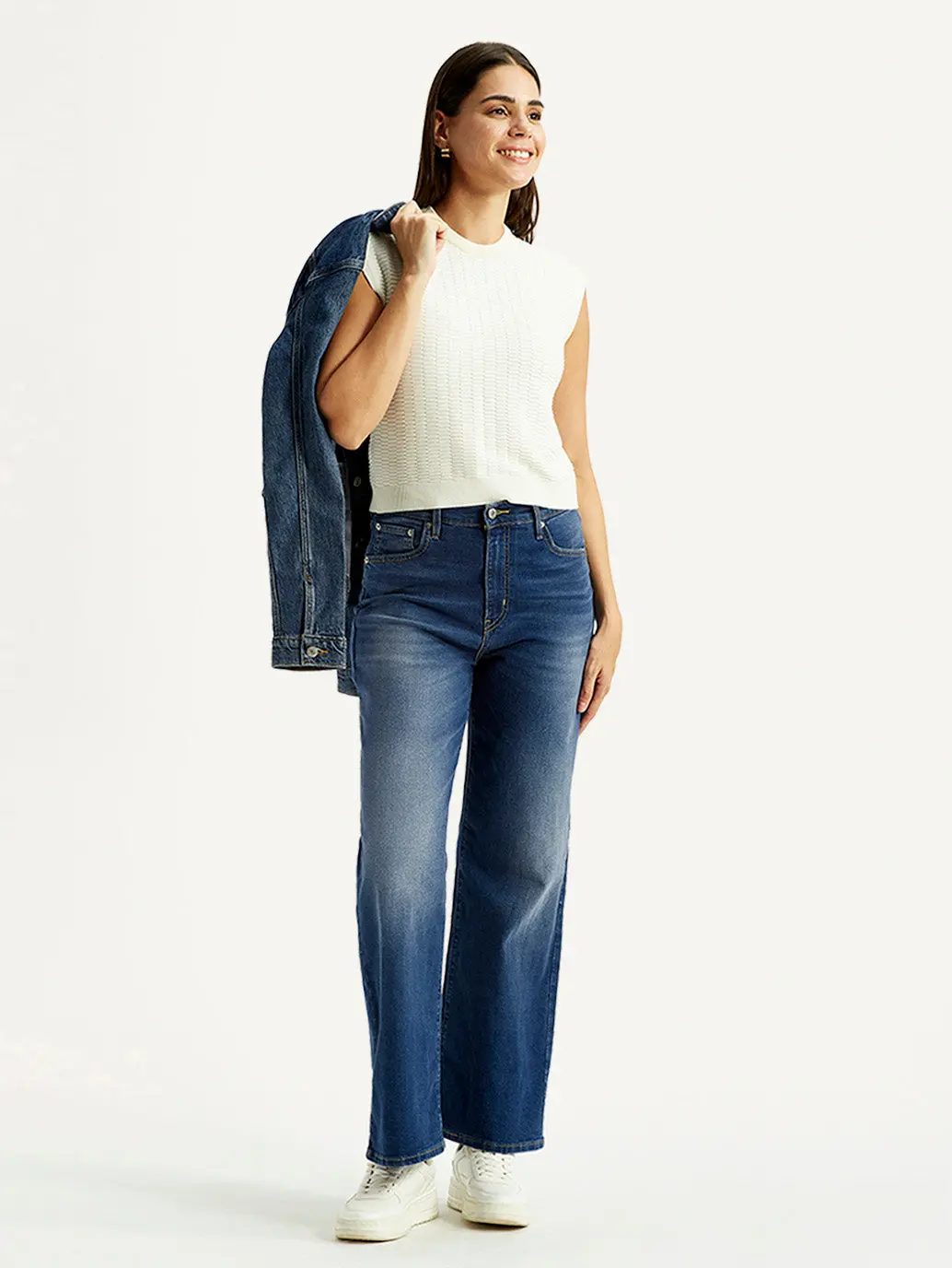 Women's Dark Indigo Mile High Wide Leg Fit High Rise Jeans 1