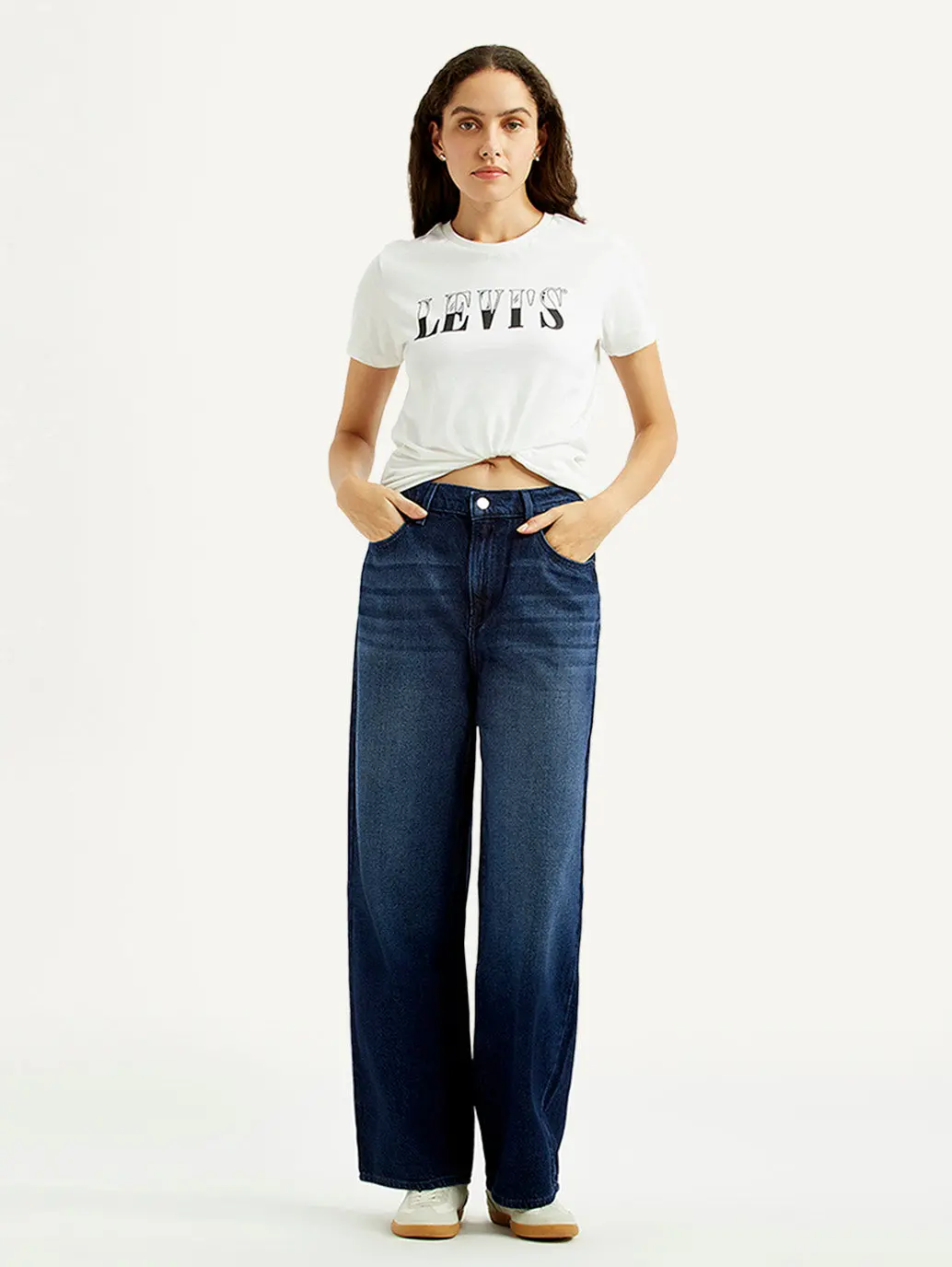 Women's Dark Blue Wide Leg Fit High Rise Jeans 1