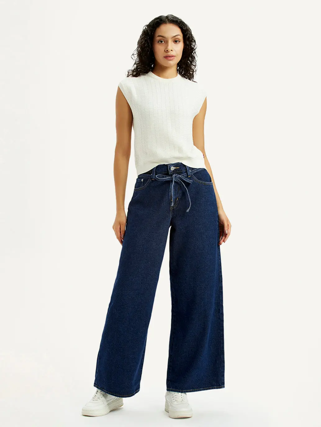 Women's Dark Blue Xl Straight Loose Fit Mid Rise Jeans 1