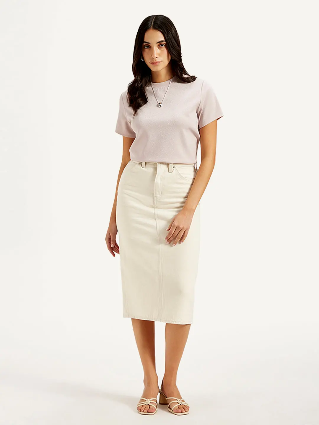 Women's High Rise Off-White Slim Fit Skirt 1