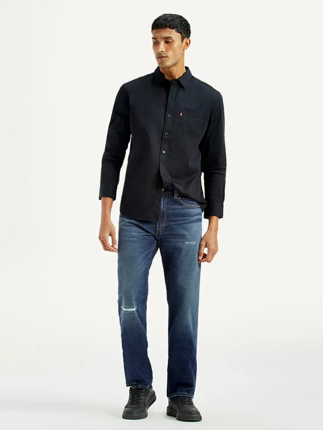 Men's 555 Dark Indigo Relaxed Straight Fit Mid Rise Jeans 1