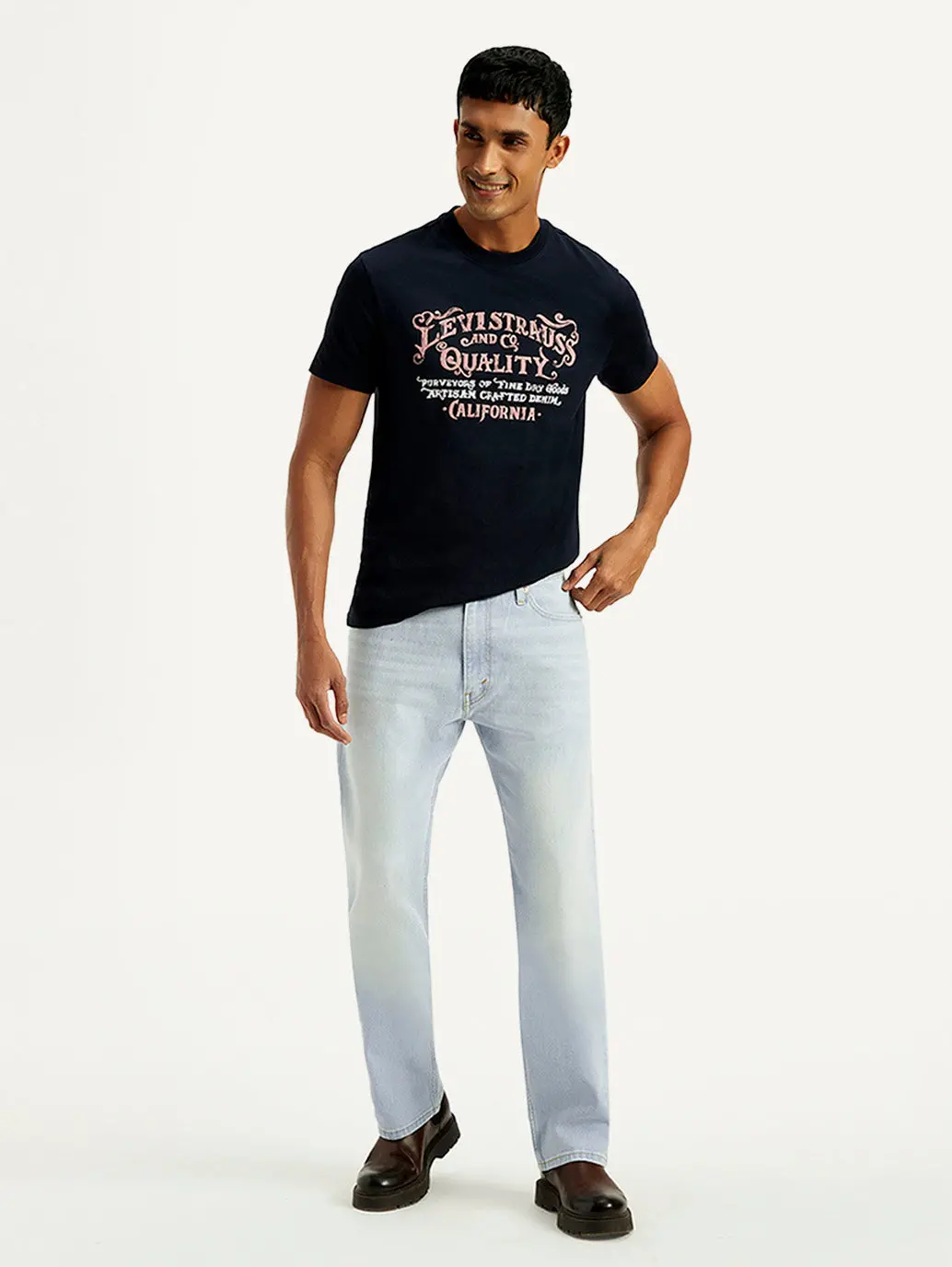 Men's 555 Light Blue Relaxed Straight Fit Mid Rise Jeans 1